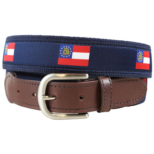 Belted Cow - Georgia State Flag Leather Tab Belt
