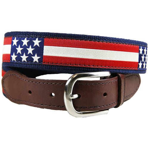 Belted Cow - Retro Flag Leather Tab Belt
